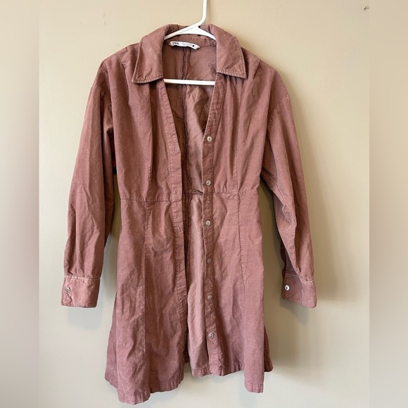 Zara Marsala Long Sleeve Mini Dress Mauve 100% Cotton size Small - Picture 6 of 11